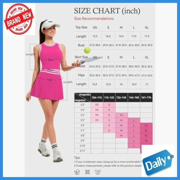 High Waisted Pleated Tennis Skirt Set with Built-in Bra and Pockets - Picture 6 of 7